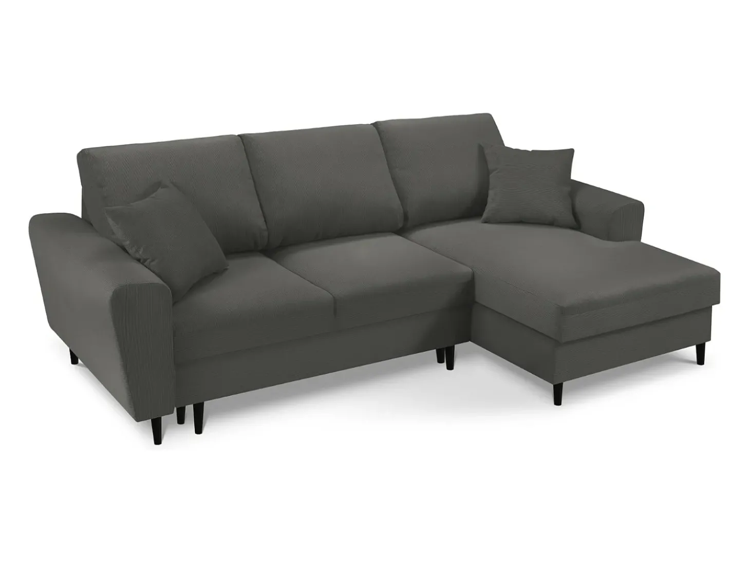 Cosmopolitan Design - Sofá convertível de canto direito com caixa de arrumação "Kyoto" 4 lugares em veludo cotelê cinza - 241x145x88cm