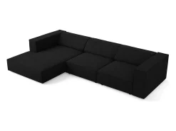 Cosmopolitan Design - Sofá de canto esquerdo "Arendal" 4 lugares em tecido chenille com efeito canelado preto - 284x166x70cm