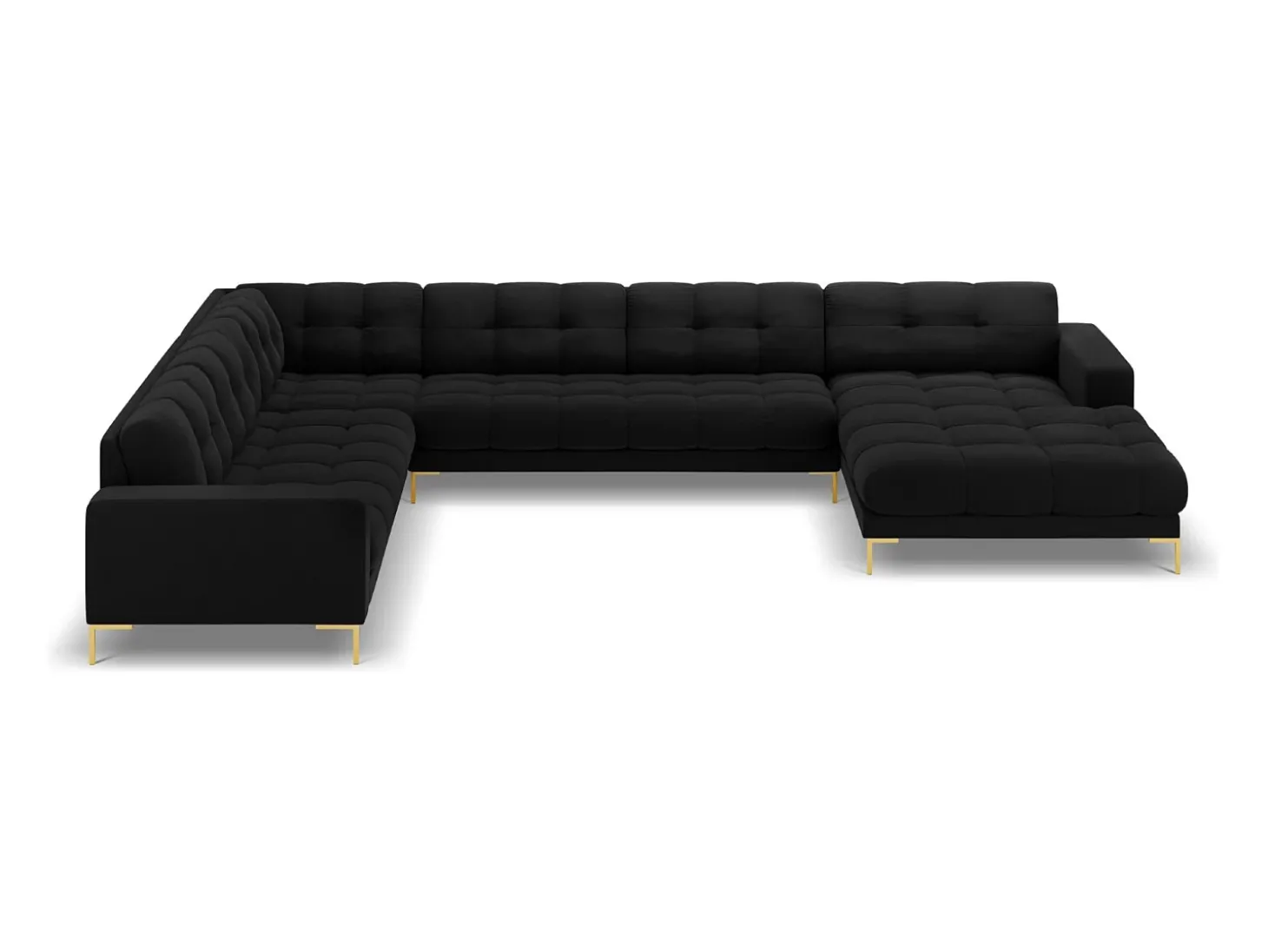 Cosmopolitan Design - Sofá de canto panorâmico à esquerda "Bali" 7 lugares em veludo preto - 327x256x75cm
