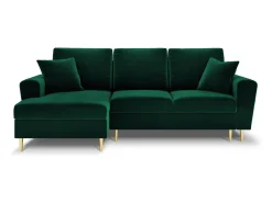 Cosmopolitan Design - Sofá convertível de canto esquerdo com caixa de arrumação "Kyoto" 4 lugares em veludo verde garrafa - 241x145x88cm