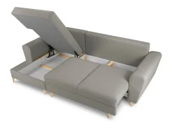 Cosmopolitan Design - Sofá convertível de canto esquerdo com caixa de arrumação "Kyoto" 4 lugares em tecido bouclé cinza - 241x145x88cm