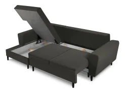 Cosmopolitan Design - Sofá convertível de canto esquerdo com caixa de arrumação "Kyoto" 4 lugares em veludo cotelê preto - 241x145x88cm