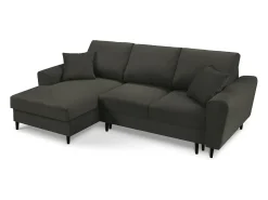 Cosmopolitan Design - Sofá convertível de canto esquerdo com caixa de arrumação "Kyoto" 4 lugares em veludo cotelê preto - 241x145x88cm