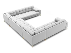 Cosmopolitan Design - Sofá panorâmico "Bali" 9 lugares em tecido estrutural cinza claro - 327x256x75cm