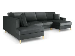 Cosmopolitan Design - Sofá panorâmico convertível esquerdo com caixa de arrumação "Kyoto" 7 lugares em veludo cinza escuro - 313x194x88cm