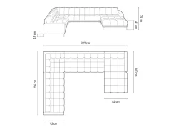 Cosmopolitan Design - Sofá de canto panorâmico à esquerda "Bali" 7 lugares em tecido estrutural bege - 327x256x75cm