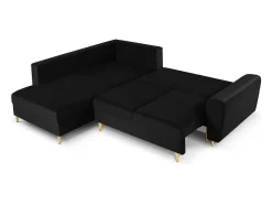 Cosmopolitan Design - Sofá convertível de canto esquerdo com caixa de arrumação "Kyoto" 5 lugares em veludo preto - 243x194x88cm