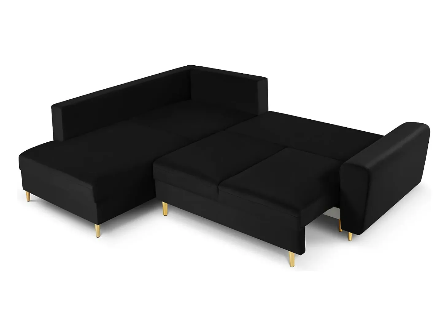 Cosmopolitan Design - Sofá convertível de canto esquerdo com caixa de arrumação "Kyoto" 5 lugares em veludo preto - 243x194x88cm