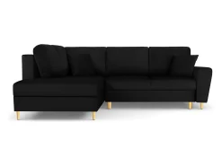 Cosmopolitan Design - Sofá convertível de canto esquerdo com caixa de arrumação "Kyoto" 5 lugares em veludo preto - 243x194x88cm