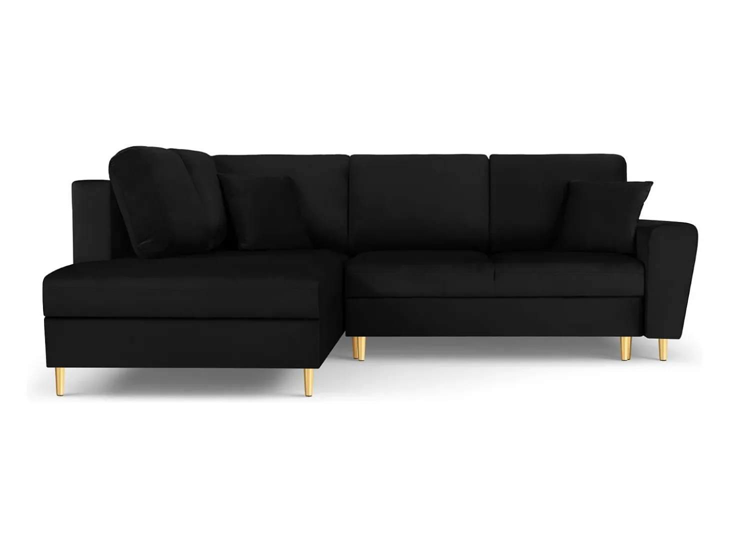Cosmopolitan Design - Sofá convertível de canto esquerdo com caixa de arrumação "Kyoto" 5 lugares em veludo preto - 243x194x88cm