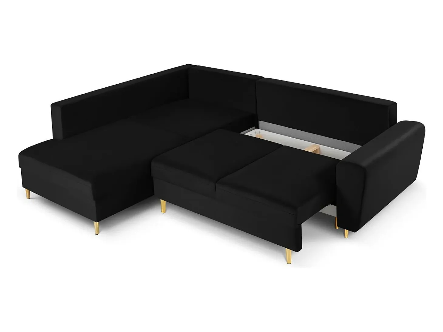 Cosmopolitan Design - Sofá convertível de canto esquerdo com caixa de arrumação "Kyoto" 5 lugares em veludo preto - 243x194x88cm