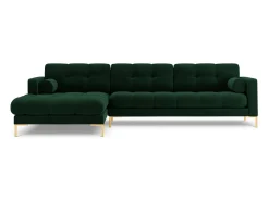 Cosmopolitan Design - Sofá de canto esquerdo "Bali" 5 lugares em veludo verde garrafa - 293x185x75cm