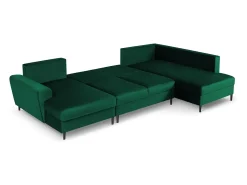 Cosmopolitan Design - Sofá panorâmico convertível em linha reta com caixa de arrumação "Kyoto" 7 lugares em veludo verde garrafa - 313x194x88cm