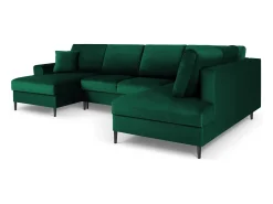 Cosmopolitan Design - Sofá panorâmico convertível em linha reta com caixa de arrumação "Kyoto" 7 lugares em veludo verde garrafa - 313x194x88cm