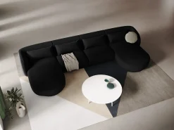 Cosmopolitan Design - Sofá panorâmico "Tulum" 5 lugares em veludo preto - 330x156x70cm