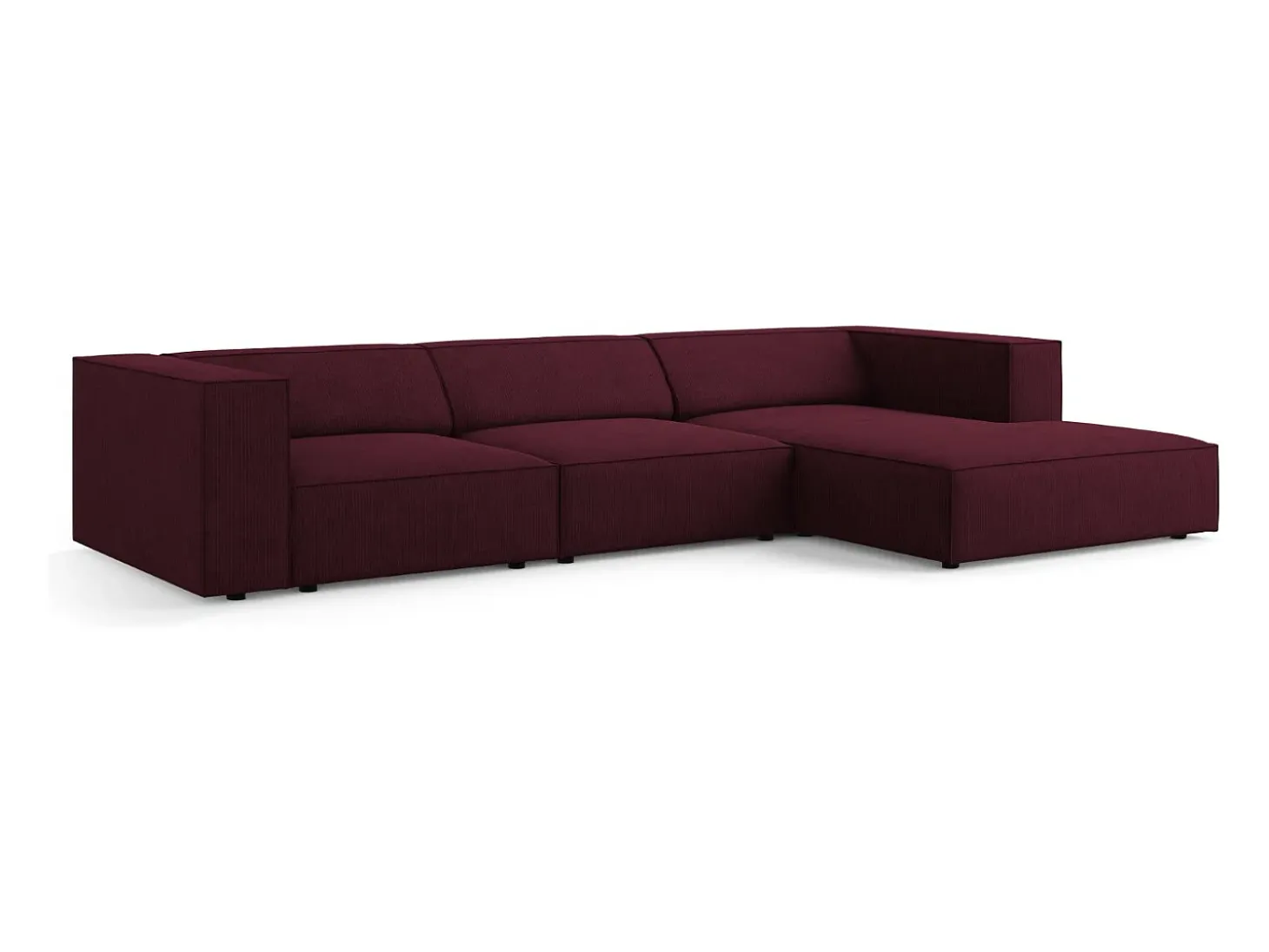 Cosmopolitan Design - Sofá de canto direito "Arendal" 4 lugares em tecido chenille com efeito canelado rubi - 284x166x70cm
