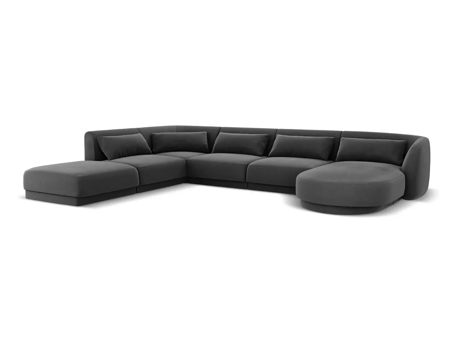 Cosmopolitan Design - Sofá de canto panorâmico à esquerda "Tulum" 6 lugares em veludo cinza - 330x255x70cm