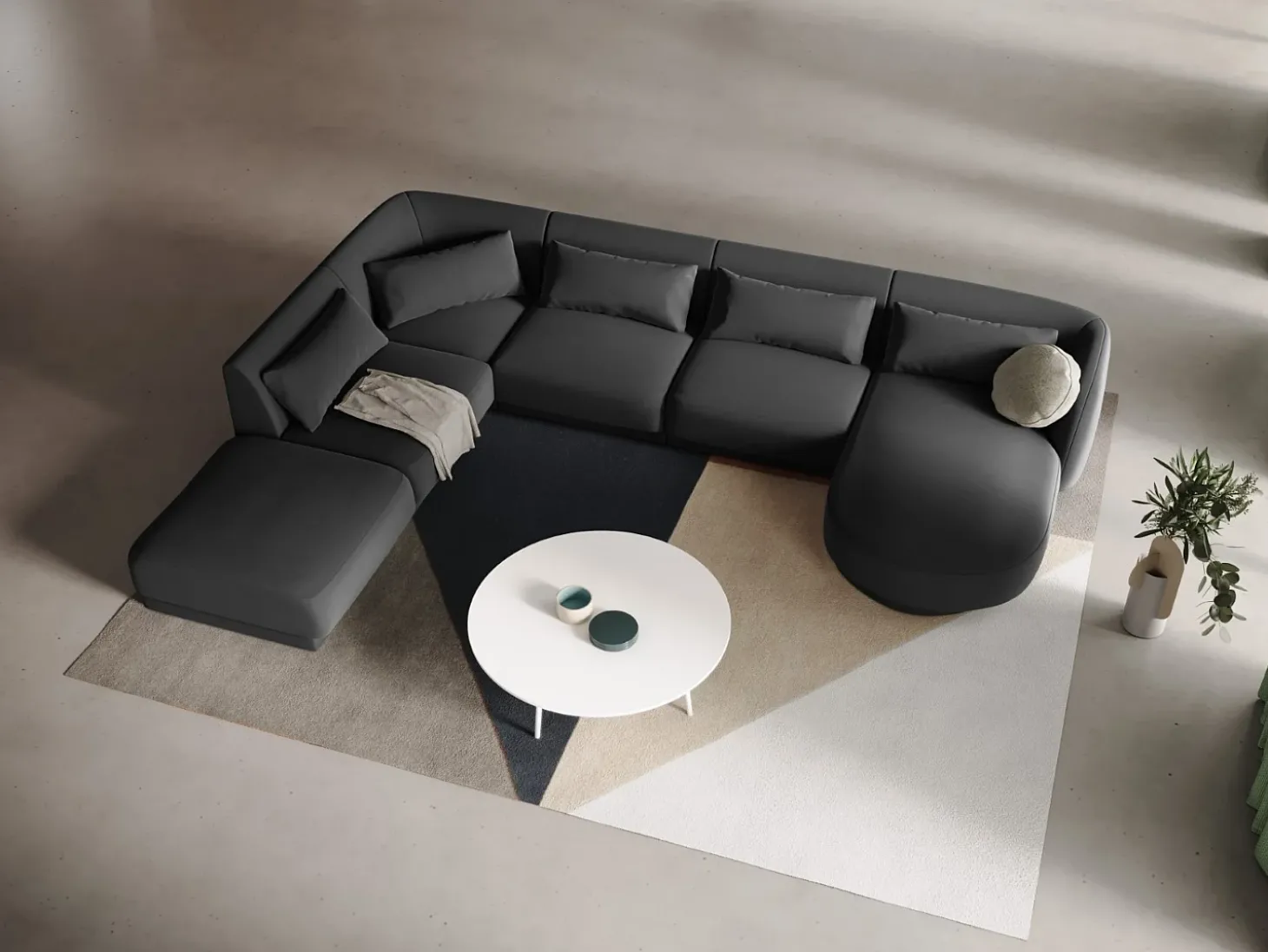 Cosmopolitan Design - Sofá de canto panorâmico à esquerda "Tulum" 6 lugares em veludo cinza - 330x255x70cm