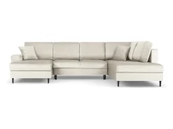 Cosmopolitan Design - Sofá panorâmico convertível em linha reta com caixa de arrumação "Kyoto" 7 lugares em veludo bege claro - 313x194x88cm