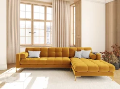 Cosmopolitan Design - Sofá de canto direito "Bali" 5 lugares em veludo amarelo - 293x185x75cm