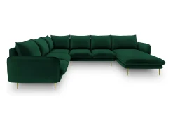 Cosmopolitan Design - Sofá de canto panorâmico à esquerda "Vienna" 7 lugares em veludo verde garrafa - 330x235x95cm