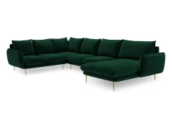 Cosmopolitan Design - Sofá de canto panorâmico à esquerda "Vienna" 7 lugares em veludo verde garrafa - 330x235x95cm