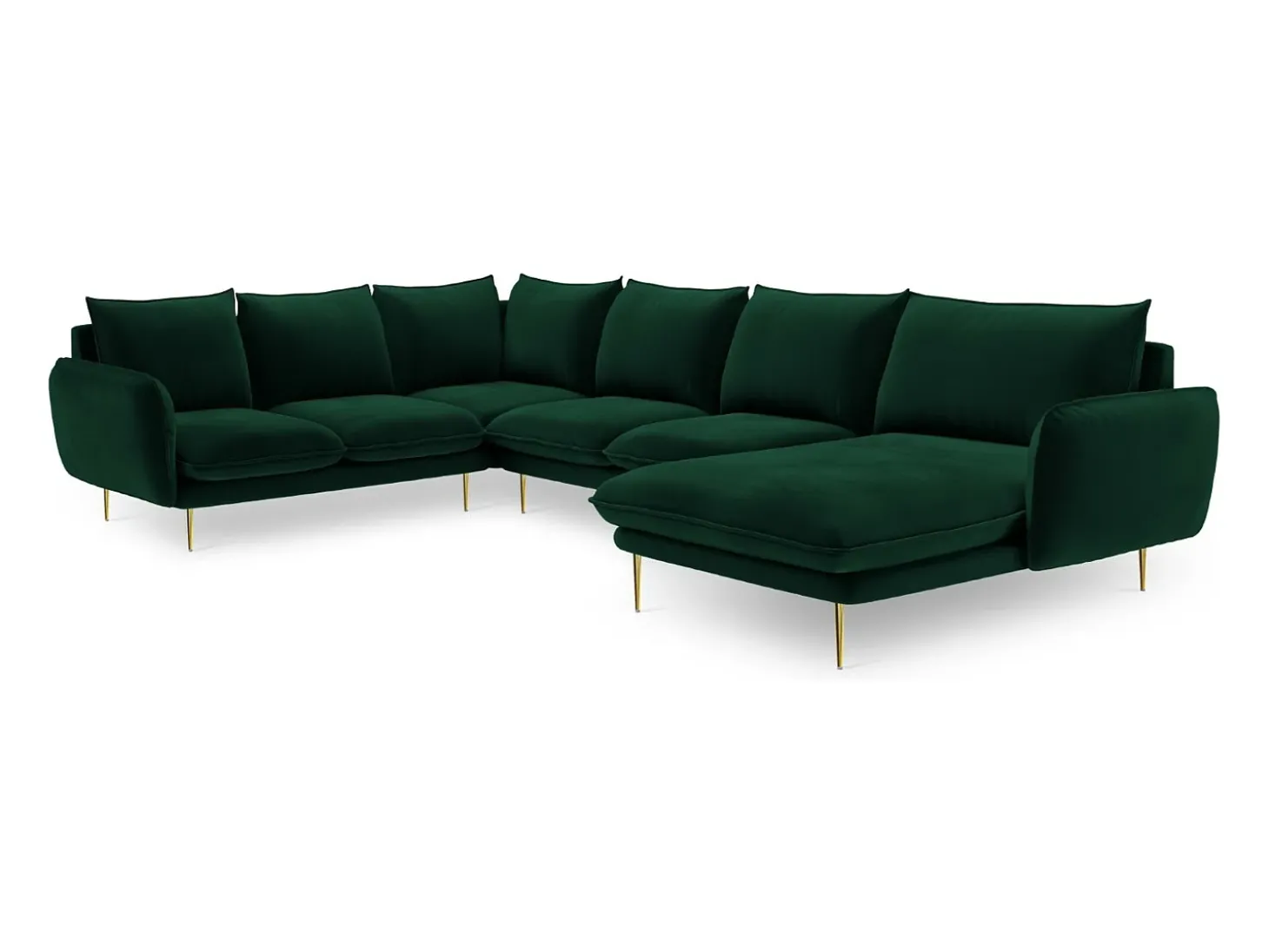 Cosmopolitan Design - Sofá de canto panorâmico à esquerda "Vienna" 7 lugares em veludo verde garrafa - 330x235x95cm