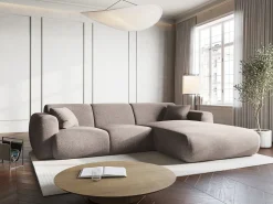 Cosmopolitan Design - Sofá de canto direito "Nolio" 4 lugares em tecido chenille bege - 260x170x72cm