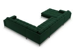 Cosmopolitan Design - Sofá de canto direito panorâmico "Bali" 7 lugares em veludo verde garrafa - 327x256x75cm