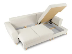 Cosmopolitan Design - Sofá convertível de canto direito com caixa de arrumação "Kyoto" 4 lugares em tecido bouclé bege - 241x145x88cm