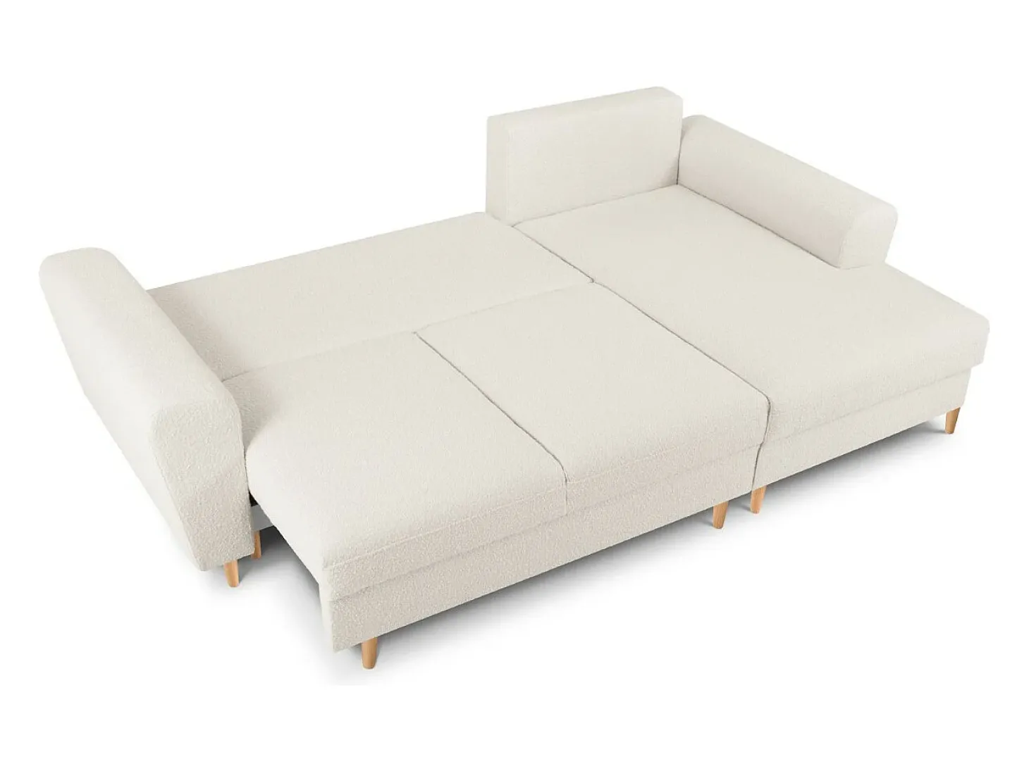 Cosmopolitan Design - Sofá convertível de canto direito com caixa de arrumação "Kyoto" 4 lugares em tecido bouclé bege - 241x145x88cm