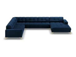 Cosmopolitan Design - Sofá de canto panorâmico à esquerda "Bali" 7 lugares em veludo azul real - 327x256x75cm