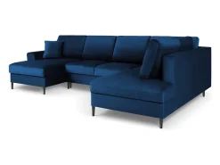 Cosmopolitan Design - Sofá panorâmico convertível em linha reta com caixa de arrumação "Kyoto" 7 lugares em veludo azul real - 313x194x88cm
