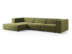 Cosmopolitan Design - Sofá de canto esquerdo "Arendal" 4 lugares em veludo verde claro - 284x166x70cm