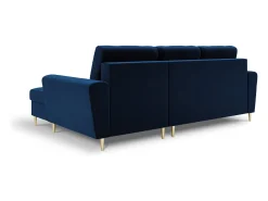 Cosmopolitan Design - Sofá convertível de canto direito com caixa de arrumação "Kyoto" 4 lugares em veludo azul real - 241x145x88cm