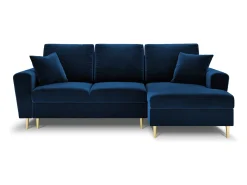 Cosmopolitan Design - Sofá convertível de canto direito com caixa de arrumação "Kyoto" 4 lugares em veludo azul real - 241x145x88cm