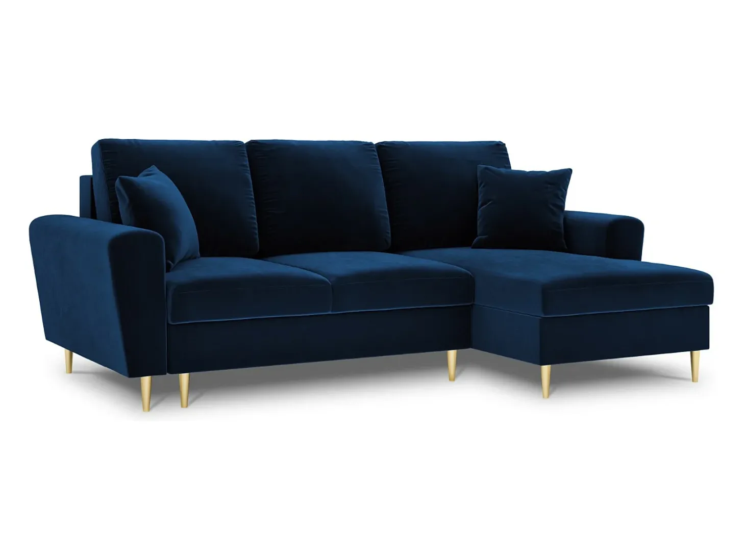 Cosmopolitan Design - Sofá convertível de canto direito com caixa de arrumação "Kyoto" 4 lugares em veludo azul real - 241x145x88cm