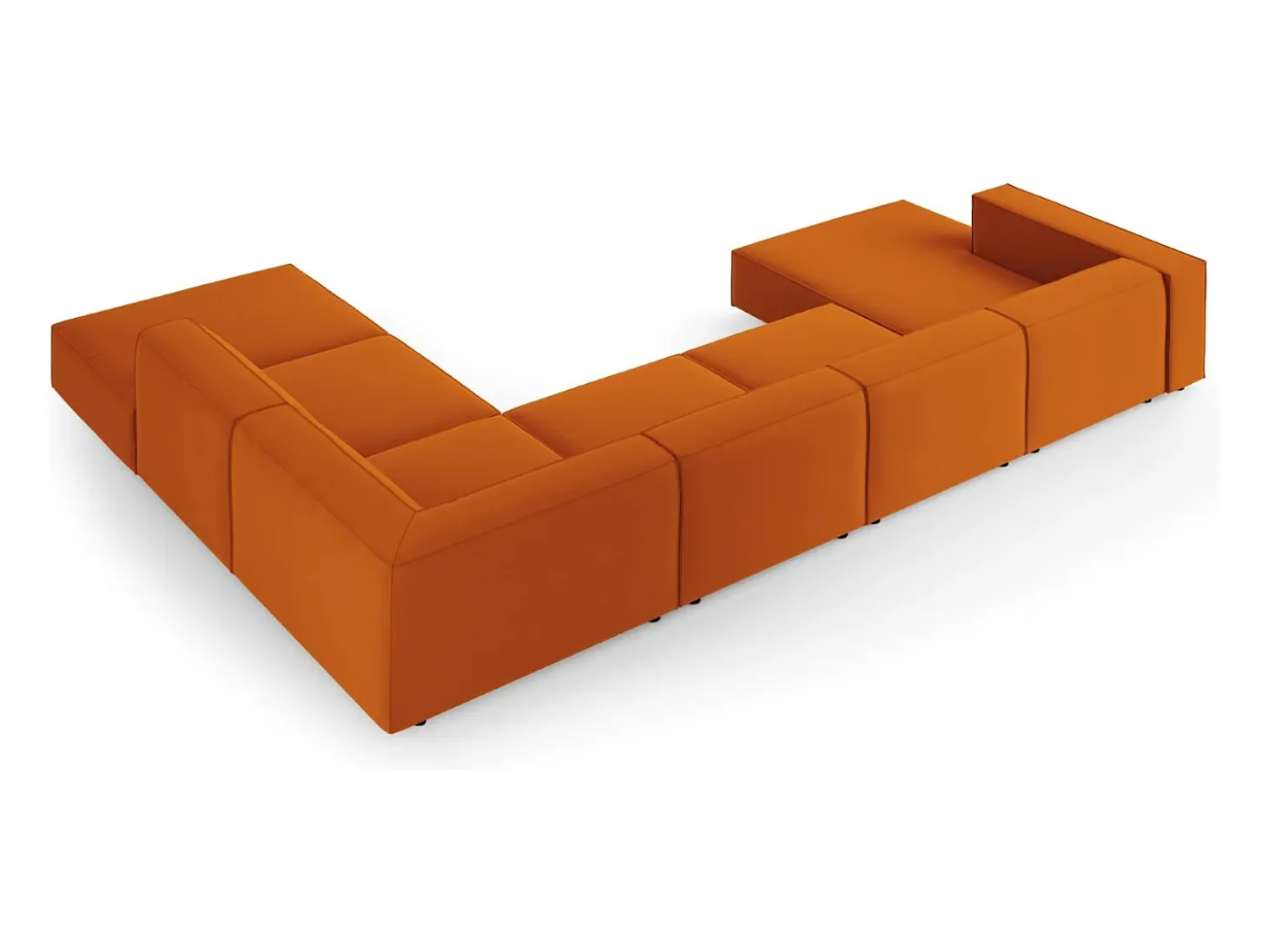 Cosmopolitan Design - Sofá de canto direito panorâmico "Arendal" 7 lugares em veludo terracota - 364x262x70cm