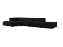 Cosmopolitan Design - Sofá de canto esquerdo "Arendal" 5 lugares em tecido chenille com efeito canelado preto - 341x166x70cm
