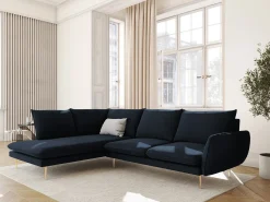 Cosmopolitan Design - Sofá de canto esquerdo "Vienna" 6 lugares em veludo azul escuro - 275x185x95cm