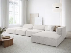 Cosmopolitan Design - Sofá de canto direito "Arendal" 5 lugares em tecido chenille cinza claro - 341x166x70cm