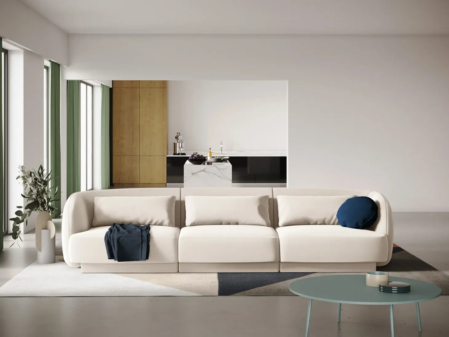 Cosmopolitan Design - Sofá "Tulum" 3 lugares em veludo bege claro - 255x90x70cm