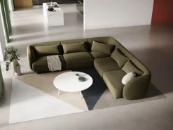 Cosmopolitan Design - Sofá de canto simétrico "Tulum" 5 lugares em veludo verde - 255x255x70cm