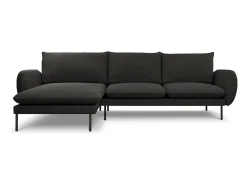 Cosmopolitan Design - Sofá de canto esquerdo "Vienna" 5 lugares em tecido bouclé preto - 255x170x95cm