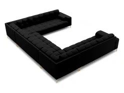 Cosmopolitan Design - Sofá panorâmico "Bali" 9 lugares em tecido estrutural preto - 327x256x75cm