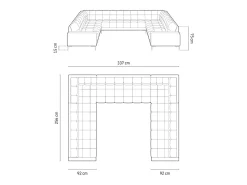 Cosmopolitan Design - Sofá panorâmico "Bali" 9 lugares em tecido estrutural preto - 327x256x75cm