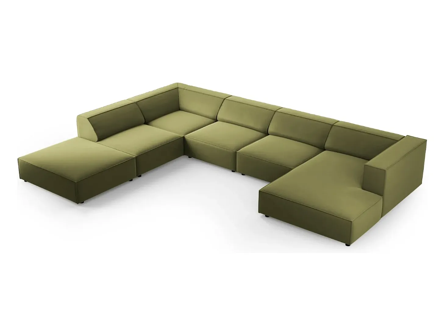 Cosmopolitan Design - Sofá de canto panorâmico à esquerda "Arendal" 7 lugares em veludo verde claro - 364x262x70cm