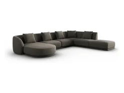 Cosmopolitan Design - Sofá de canto direito panorâmico "Tulum" 6 lugares em tecido chenille cinza - 330x255x70cm