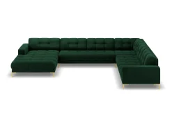 Cosmopolitan Design - Sofá de canto direito panorâmico "Bali" 7 lugares em veludo verde garrafa - 327x256x75cm