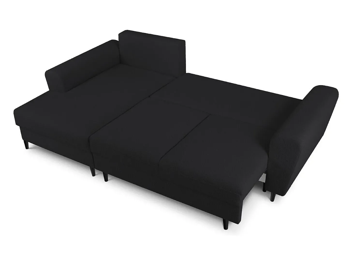 Cosmopolitan Design - Sofá convertível de canto esquerdo com caixa de arrumação "Kyoto" 4 lugares em tecido bouclé preto - 241x145x88cm